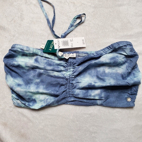 ROXY  Island Hops crop top Tie dye Halter Tank Top Sleeveless Smocked back Sz. L - Picture 2 of 11
